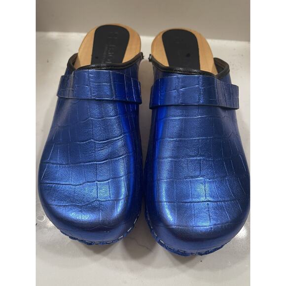 Metallic Blue Swedish Clogs - Picture 2 of 6